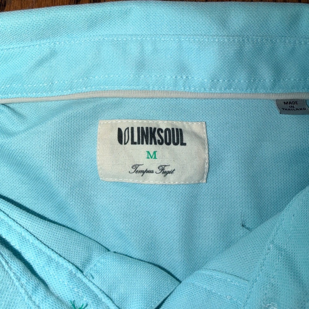 Linksoul Tempus Fugit Polo Shirt Short Sleeve Pique Golf M Light‎ Blue - Picture 3 of 7